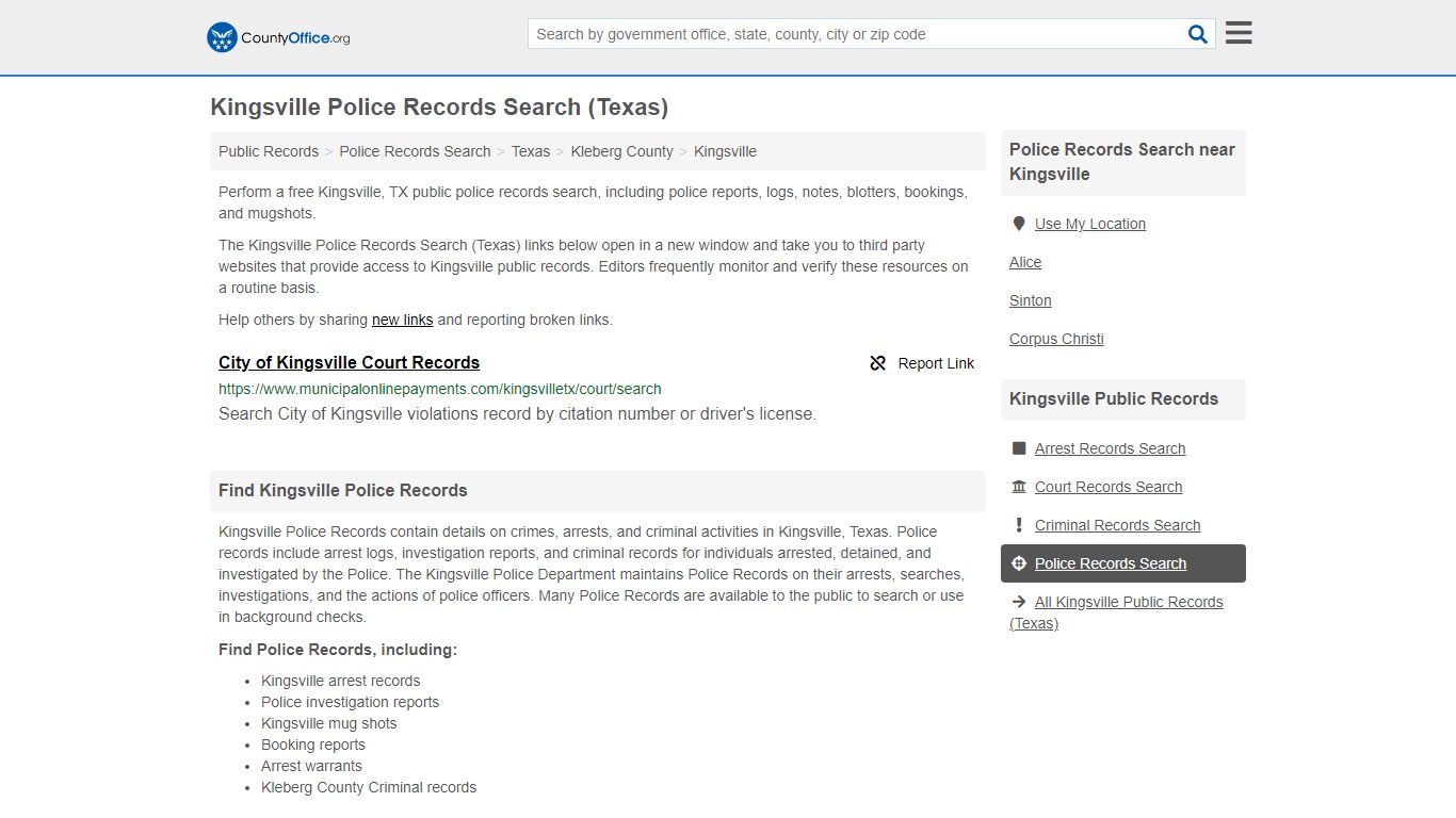 Kingsville Police Records Search (Texas) - County Office